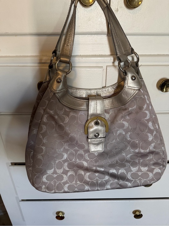 Coach Handbags - Coach Metallic Taupe Signature Shoulder Bag